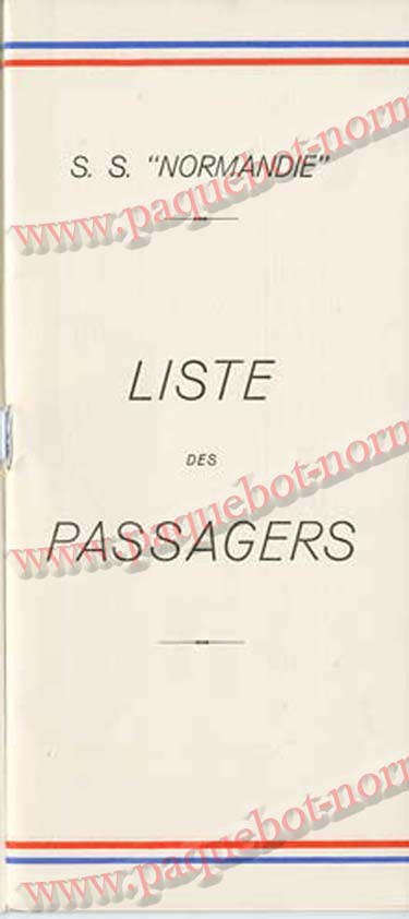 S.S NORMANDIE - LISTE PASSAGERS DU 7 SEPTEMBRE 1938 - 1ère CLASSE / 1-1