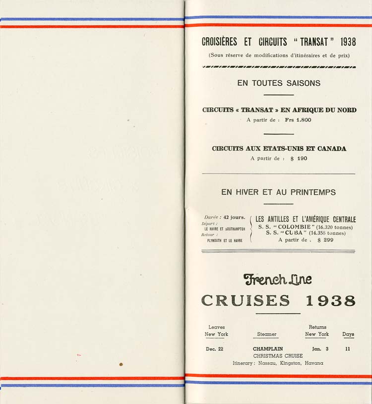 S.S NORMANDIE - LISTE PASSAGERS DU 7 SEPTEMBRE 1938 - 1ère CLASSE / 1-12