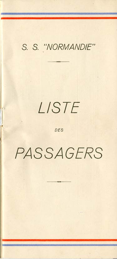 S.S NORMANDIE - LISTE PASSAGERS DU 7 SEPTEMBRE 1938 - 3ème CLASSE / 3-1