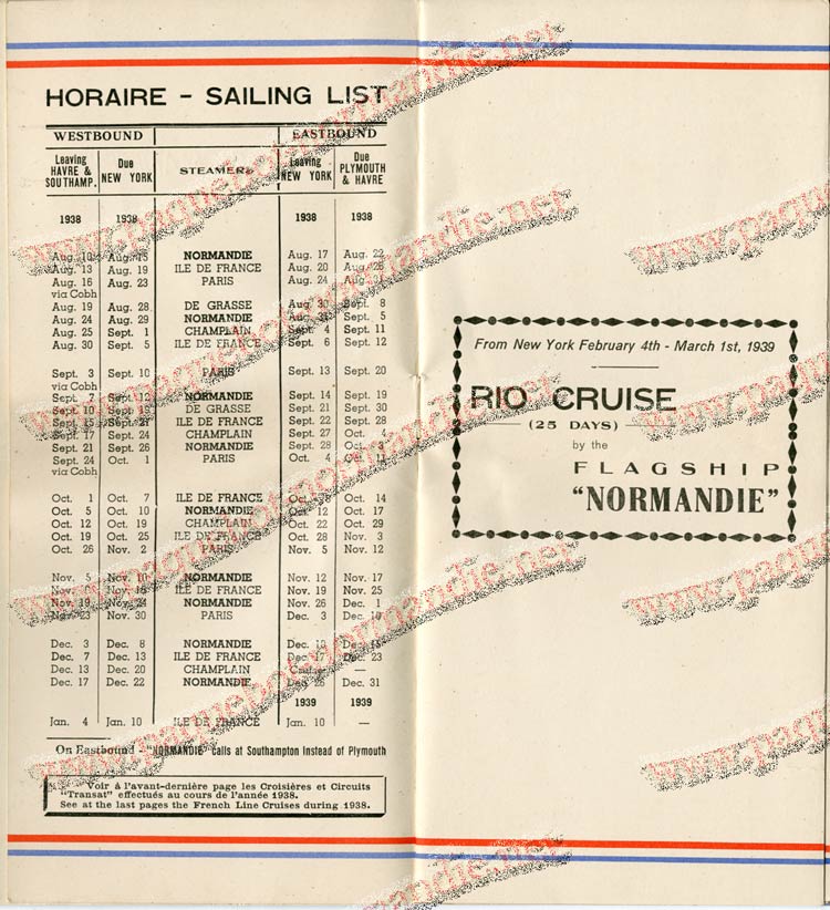 S.S NORMANDIE - LISTE PASSAGERS DU 7 SEPTEMBRE 1938 - 3ème CLASSE / 3-2