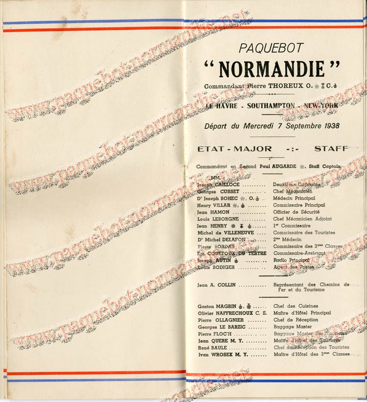 S.S NORMANDIE - LISTE PASSAGERS DU 7 SEPTEMBRE 1938 - 3ème CLASSE / 3-3