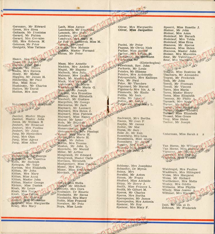 S.S NORMANDIE - LISTE PASSAGERS DU 7 SEPTEMBRE 1938 - 3ème CLASSE / 3-5