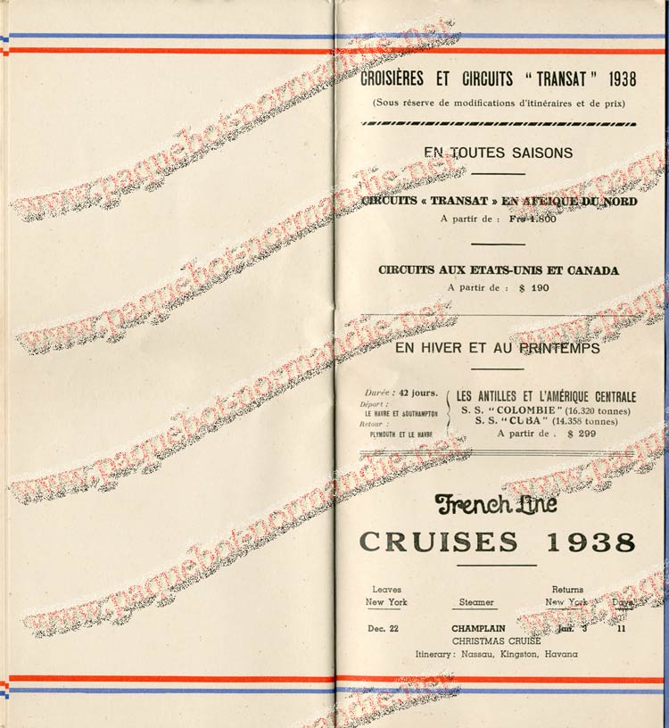 S.S NORMANDIE - LISTE PASSAGERS DU 7 SEPTEMBRE 1938 - 3ème CLASSE / 3-8