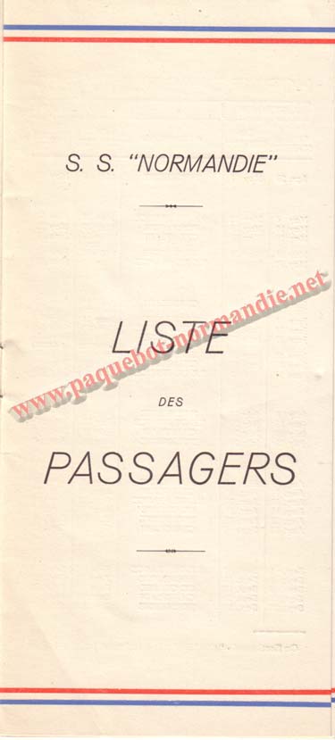 PAQUEBOT NORMANDIE - LISTE DES PASSAGERS DU 10 MAI 1939 - 2ème CLASSE / 2-1