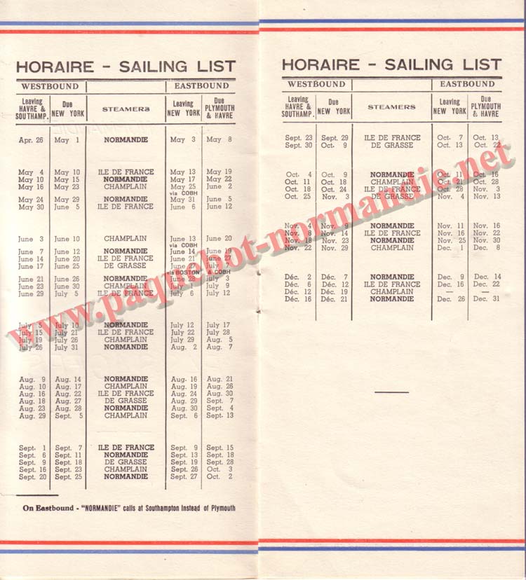 PAQUEBOT NORMANDIE - LISTE DES PASSAGERS DU 10 MAI 1939 - 2ème CLASSE / 2-2