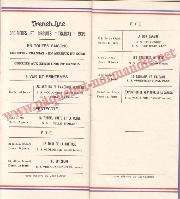 PAQUEBOT NORMANDIE - LISTE DES PASSAGERS DU 10 MAI 1939 - 2ème CLASSE / 2-6