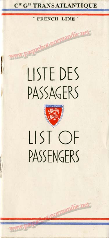 S.S NORMANDIE - LISTE DES PASSAGERS 1ère CLASSE DU 10 JUILLET 1935 - 1-1