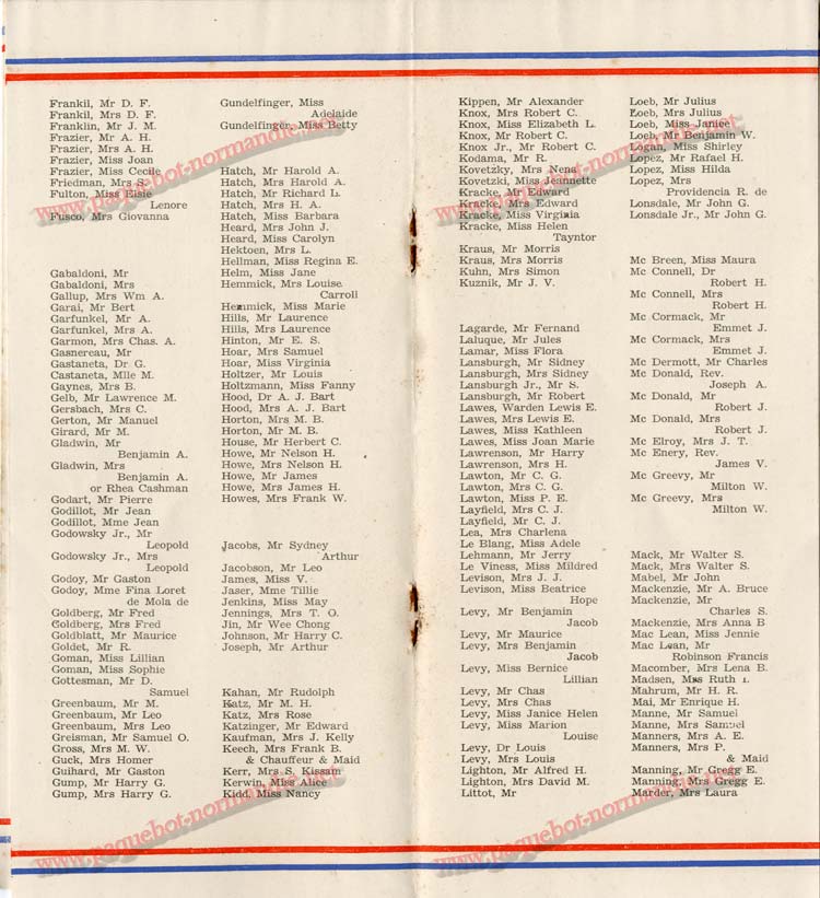 S.S NORMANDIE - LISTE DES PASSAGERS 1ère CLASSE DU 10 JUILLET 1935 - 1-5