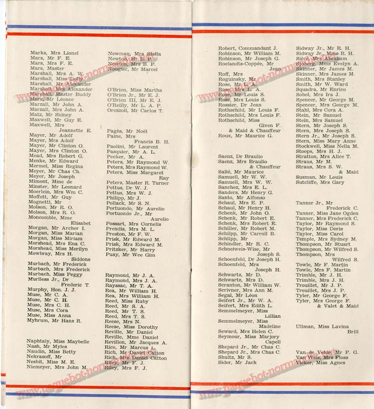 S.S NORMANDIE - LISTE DES PASSAGERS 1ère CLASSE DU 10 JUILLET 1935 - 1-6