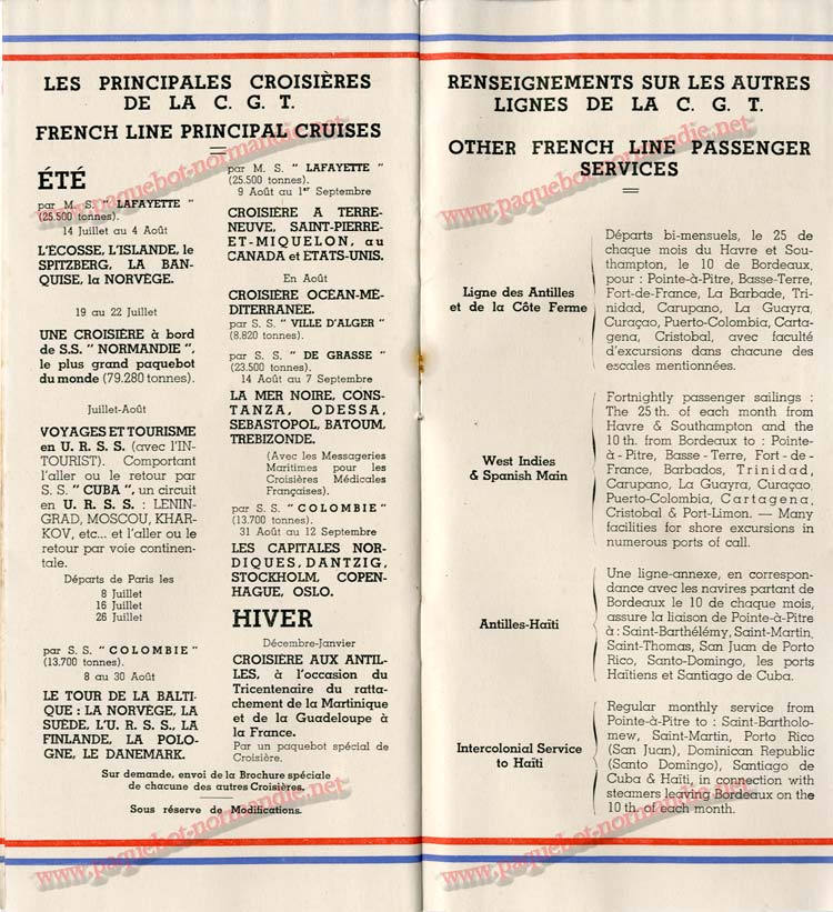 S.S NORMANDIE - LISTE DES PASSAGERS 1ère CLASSE DU 10 JUILLET 1935 - 1-8