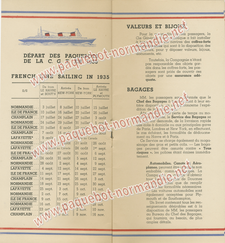 Paquebot Normandie - Liste des Passagers Classe Touristes - 10 juillet 1935