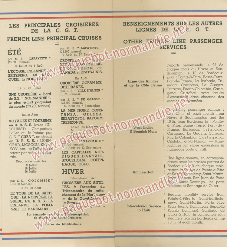 Paquebot Normandie - Liste des Passagers Classe Touristes - 10 juillet 1935