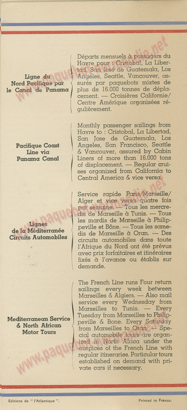 Paquebot Normandie - Liste des Passagers Classe Touristes - 10 juillet 1935