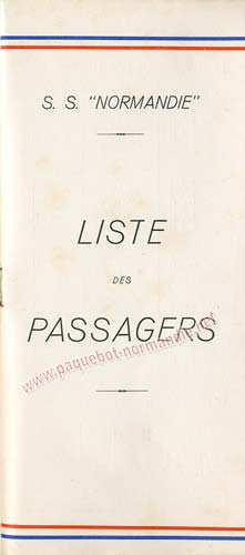 PAQUEBOT NORMANDIE - LISTE DES PASSAGERS DU 11 AOUT 1937 - 1ère CLASSE / 1-1
