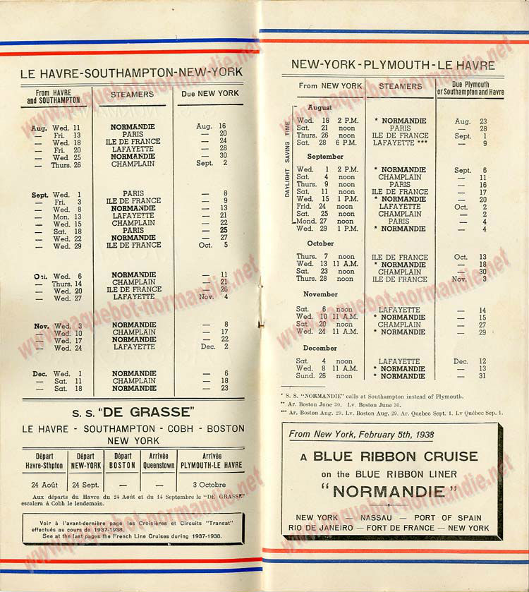 PAQUEBOT NORMANDIE - LISTE DES PASSAGERS DU 11 AOUT 1937 - 1ère CLASSE / 1-2