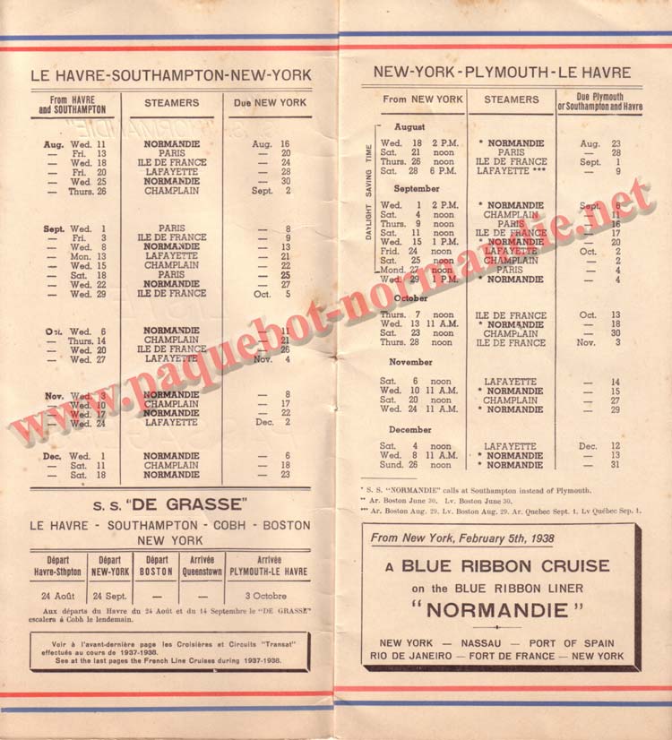 PAQUEBOT NORMANDIE - LISTE DES PASSAGERS DU 11 AOT 1937 - 2ème CLASSE / 2-2