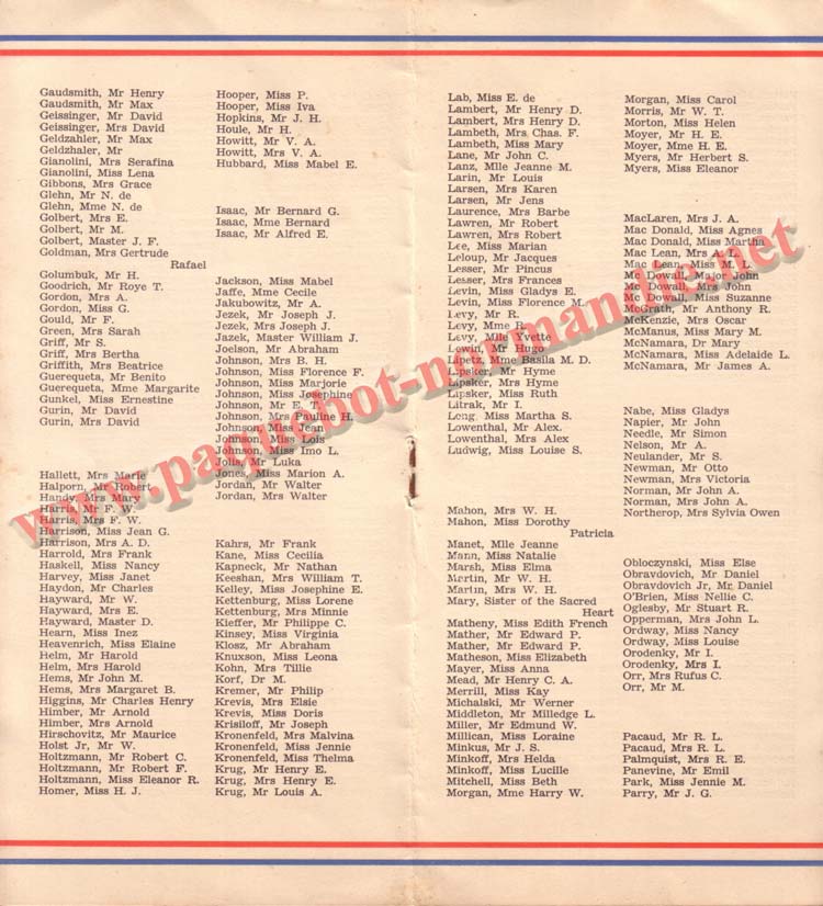 PAQUEBOT NORMANDIE - LISTE DES PASSAGERS DU 11 AOT 1937 - 2ème CLASSE / 2-5