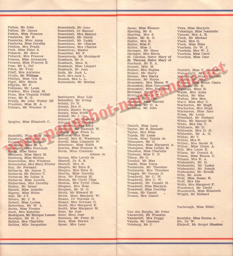 PAQUEBOT NORMANDIE - LISTE DES PASSAGERS DU 11 AOT 1937 - 2ème CLASSE / 2-6