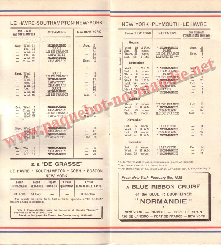 PAQUEBOT NORMANDIE - LISTE DES PASSAGERS DU 11 AOUT 1937 - 3ème CLASSE / 3-2