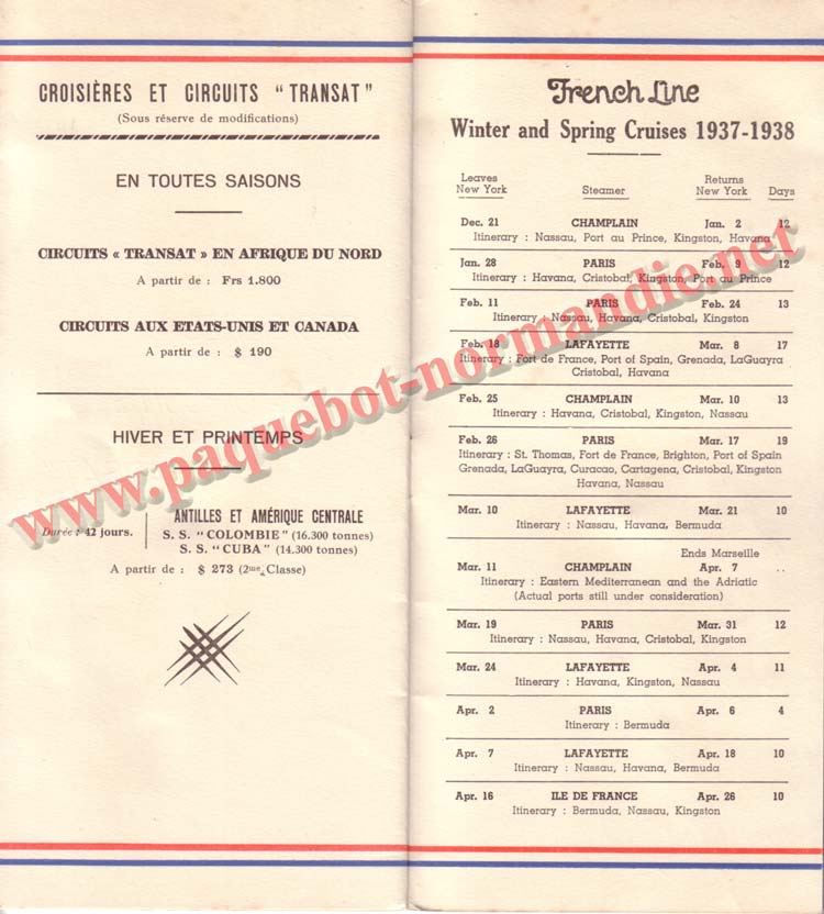 PAQUEBOT NORMANDIE - LISTE DES PASSAGERS DU 11 AOUT 1937 - 3ème CLASSE / 3-8