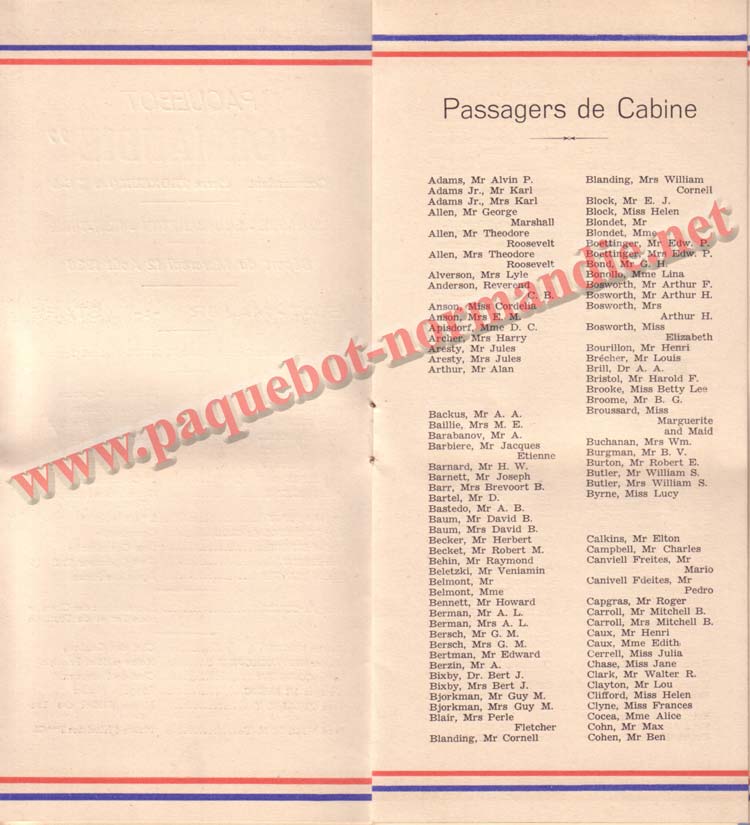 LISTE PASSAGERS DU 12 AOT 1936 - 1ère CLASSE / 1-2