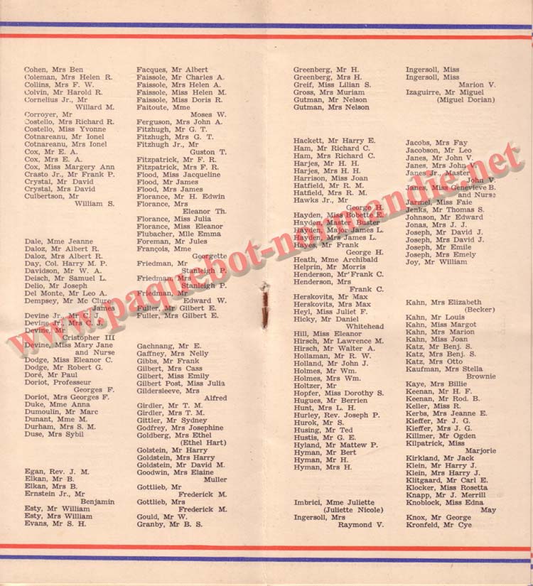 LISTE PASSAGERS DU 12 AOT 1936 - 1ère CLASSE / 1-3