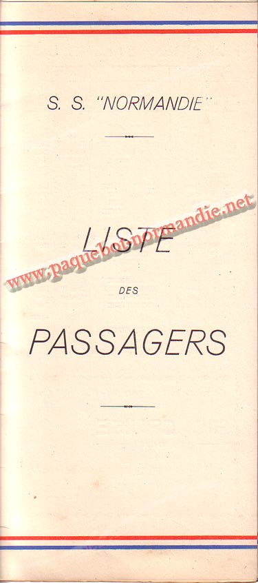 S.S NORMANDIE - LISTE DES PASSAGERS DU 12 OCTOBRE 1938 - 1-1