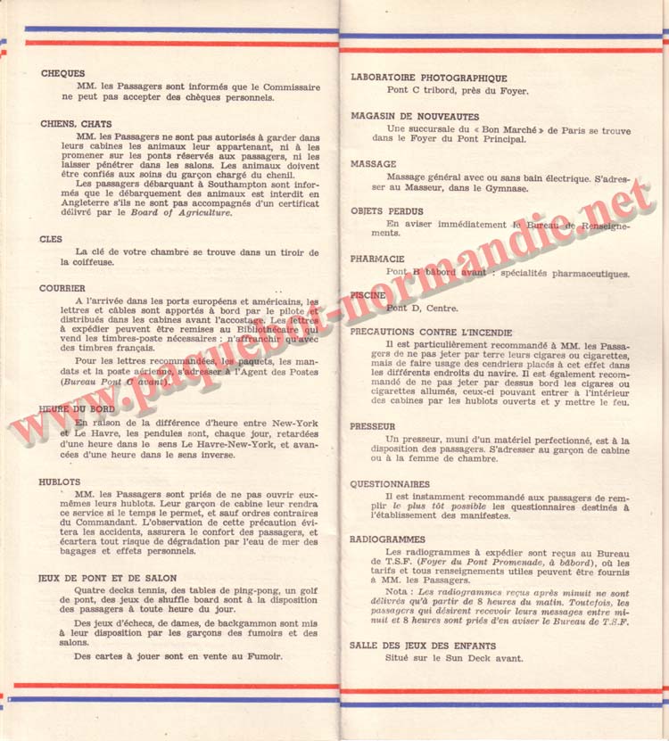 PAQUEBOT NORMANDIE - LISTE DES PASSAGERS DU 12 NOVEMBRE 1938 - 1ère CLASSE / 1-7