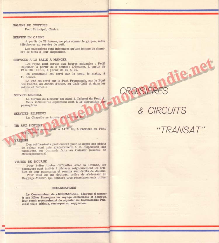 PAQUEBOT NORMANDIE - LISTE DES PASSAGERS DU 12 NOVEMBRE 1938 - 1ère CLASSE / 1-8