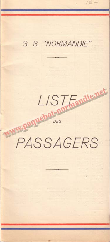 PAQUEBOT NORMANDIE - LISTE DES PASSAGERS DU 13 JUILLET 1938 - 2ème CLASSE / 2-1