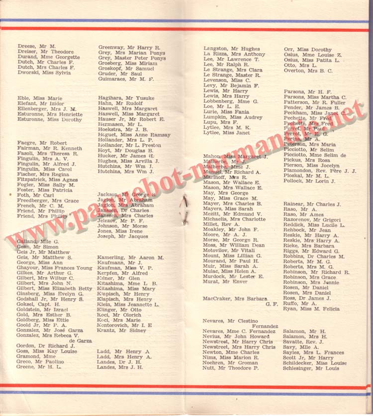 PAQUEBOT NORMANDIE - LISTE DES PASSAGERS DU 13 JUILLET 1938 - 2ème CLASSE / 2-5