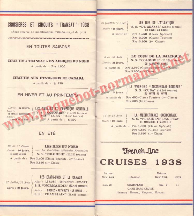 PAQUEBOT NORMANDIE - LISTE DES PASSAGERS DU 13 JUILLET 1938 - 2ème CLASSE / 2-8