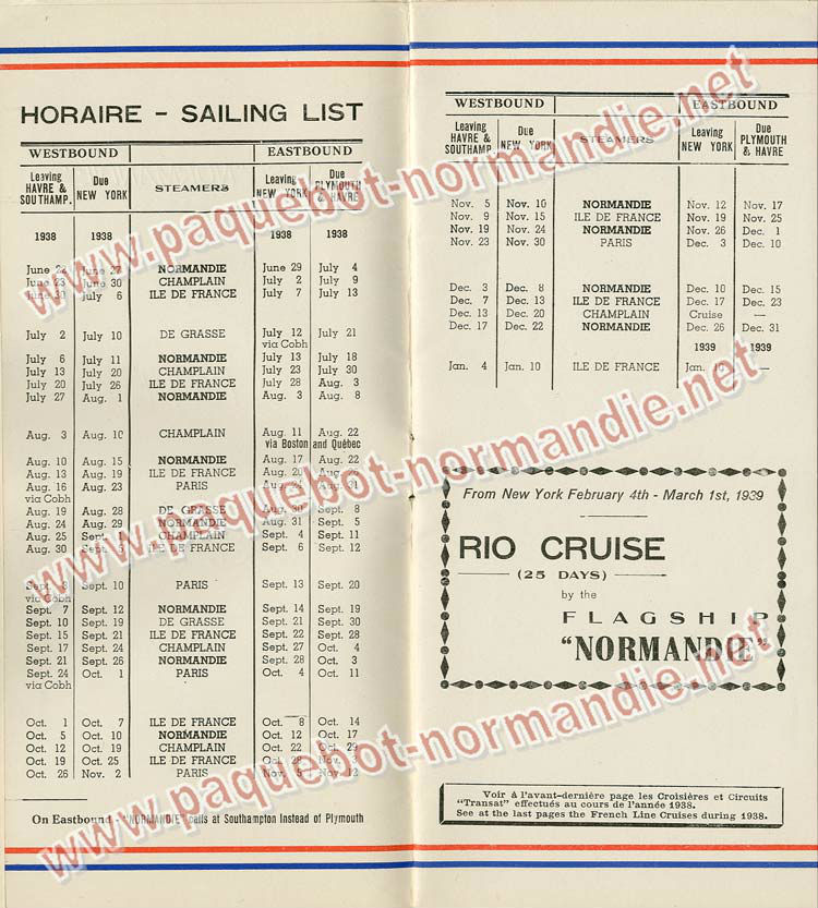 S.S NORMANDIE - LISTE PASSAGERS DU 13 Juillet 1938 - 3ème CLASSE / 3-2