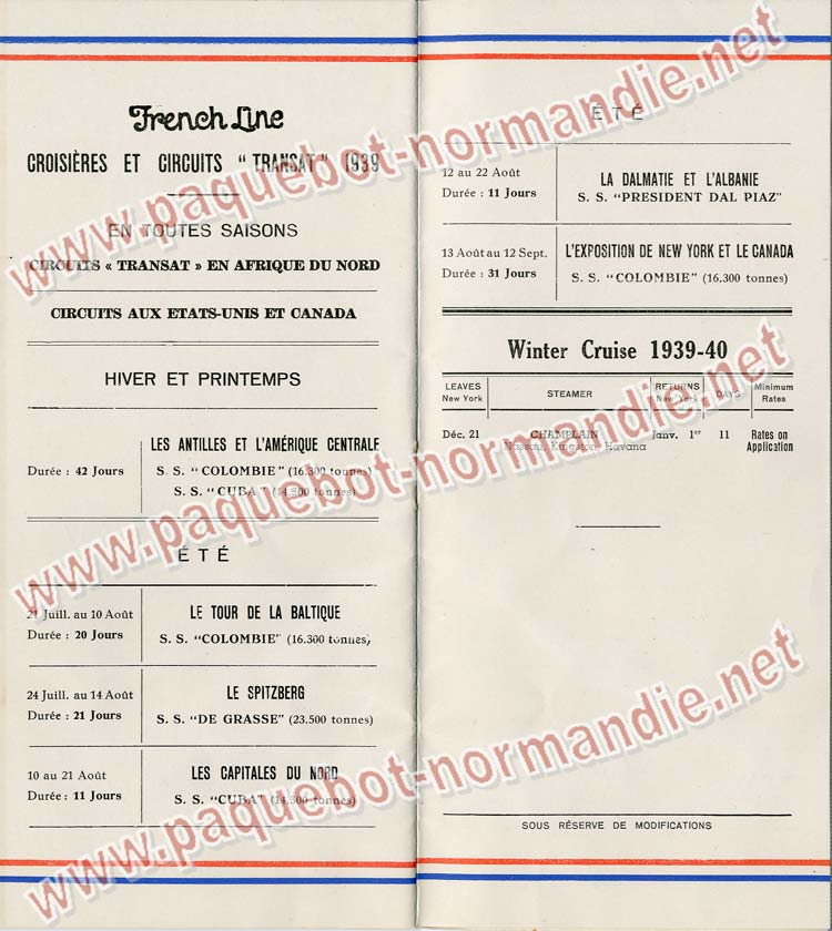 S.S NORMANDIE - LISTE PASSAGERS DU 14 JUIN 1939 - 3ème CLASSE / 3-8