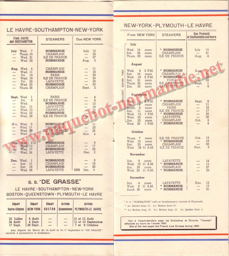 PAQUEBOT NORMANDIE - LISTE DES PASSAGERS DU 14 JUILET 1937 - 3ème CLASSE / 3-2