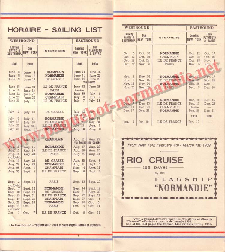 PAQUEBOT NORMANDIE - LISTE DES PASSAGERS DU 15 JUIN 1938 - 1ère CLASSE / 1-2