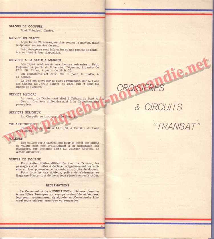 PAQUEBOT NORMANDIE - LISTE DES PASSAGERS DU 15 JUIN 1938 - 1ère CLASSE / 1-9