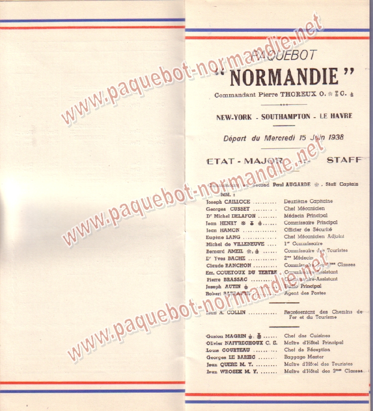 Paquebot s/s Normandie - LISTE PASSAGERS 15.06.38 / 3-3