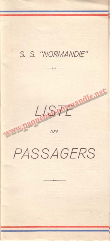 PAQUEBOT NORMANDIE - LISTE DES PASSAGERS DU 17 MAI 1939 - 2ème CLASSE / 2-1