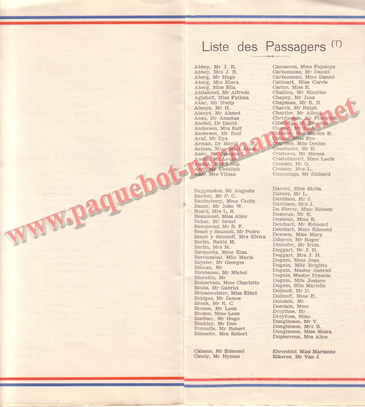 PAQUEBOT NORMANDIE - LISTE DES PASSAGERS DU 17 MAI 1939 - 2ème CLASSE / 2-4