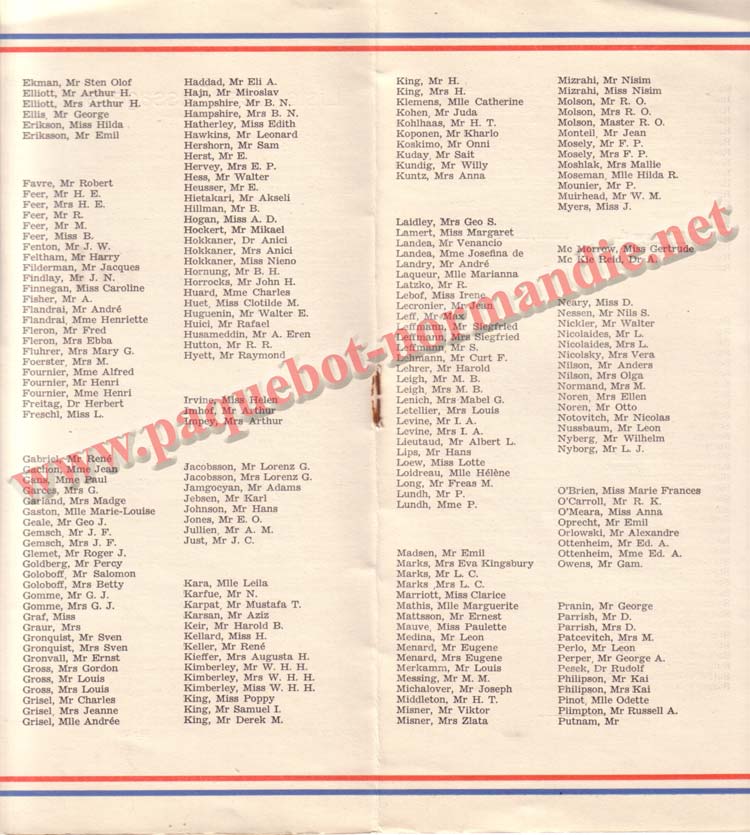 PAQUEBOT NORMANDIE - LISTE DES PASSAGERS DU 17 MAI 1939 - 2ème CLASSE / 2-5