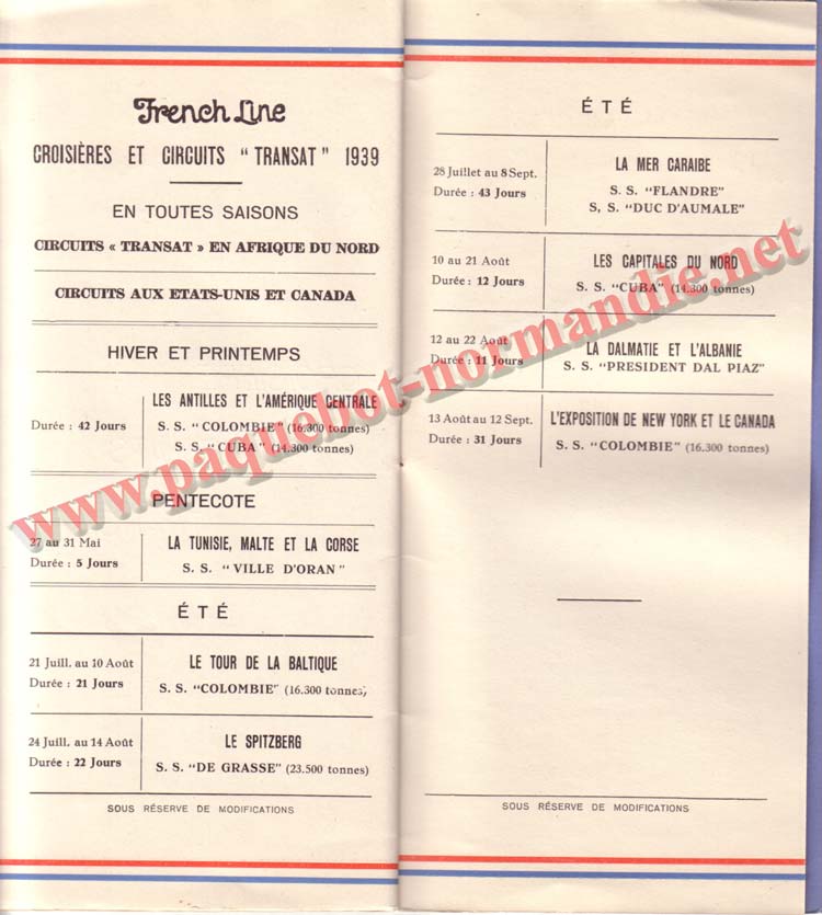 PAQUEBOT NORMANDIE - LISTE DES PASSAGERS DU 17 MAI 1939 - 2ème CLASSE / 2-8