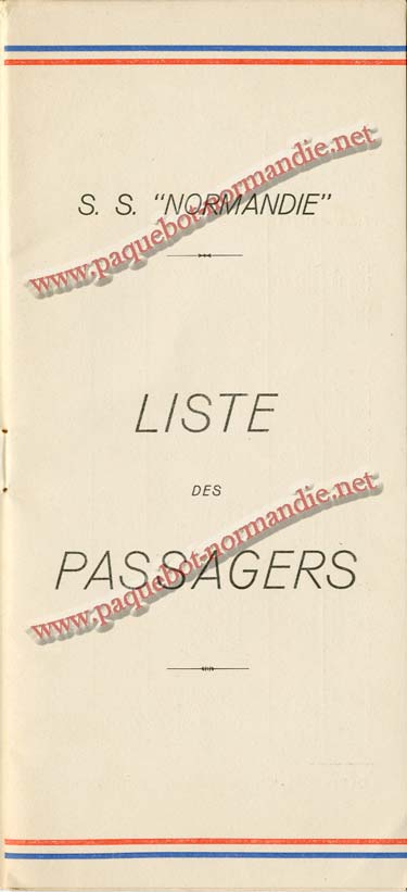 PAQUEBOT NORMANDIE - LISTE DES PASSAGERS DU 17 MAI 1939 - 3ème CLASSE / 3-1