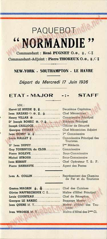 PAQUEBOT S.S NORMANDIE - PASSENGER LIST - LISTE DES PASSAGERS DU 17 JUIN 1936 - CLASSE TOURISTE / 2-2
