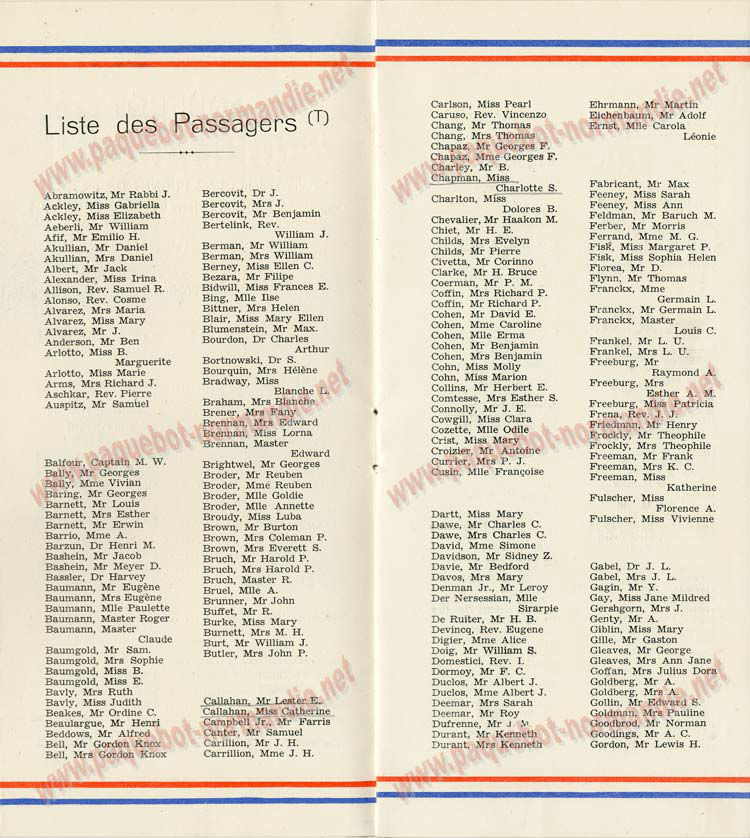 PAQUEBOT S.S NORMANDIE - PASSENGER LIST - LISTE DES PASSAGERS DU 17 JUIN 1936 - CLASSE TOURISTE / 2-3