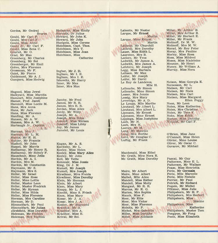 PAQUEBOT S.S NORMANDIE - PASSENGER LIST - LISTE DES PASSAGERS DU 17 JUIN 1936 - CLASSE TOURISTE / 2-4