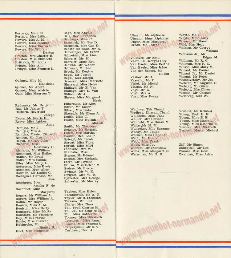 PAQUEBOT S.S NORMANDIE - PASSENGER LIST - LISTE DES PASSAGERS DU 17 JUIN 1936 - CLASSE TOURISTE / 2-5