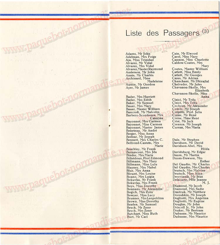Paquebot s/s Normandie - LISTE PASSAGERS 17.06.36 / 3-2
