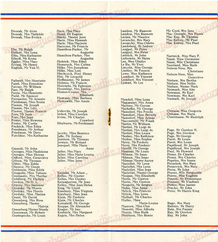 Paquebot s/s Normandie - LISTE PASSAGERS 17.06.36 / 3-3