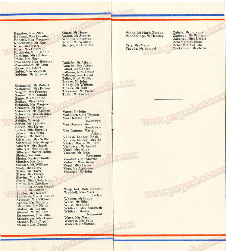 Paquebot s/s Normandie - LISTE PASSAGERS 17.06.36 / 3-4